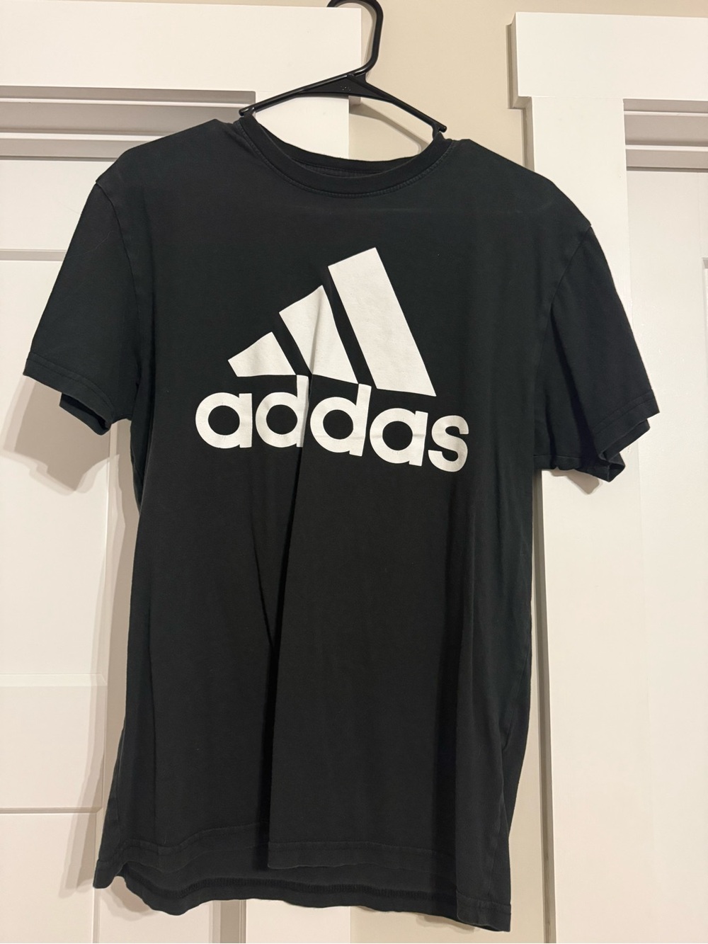 adidas Black Short Sleeve Tee with White Trefoil-Style Logo